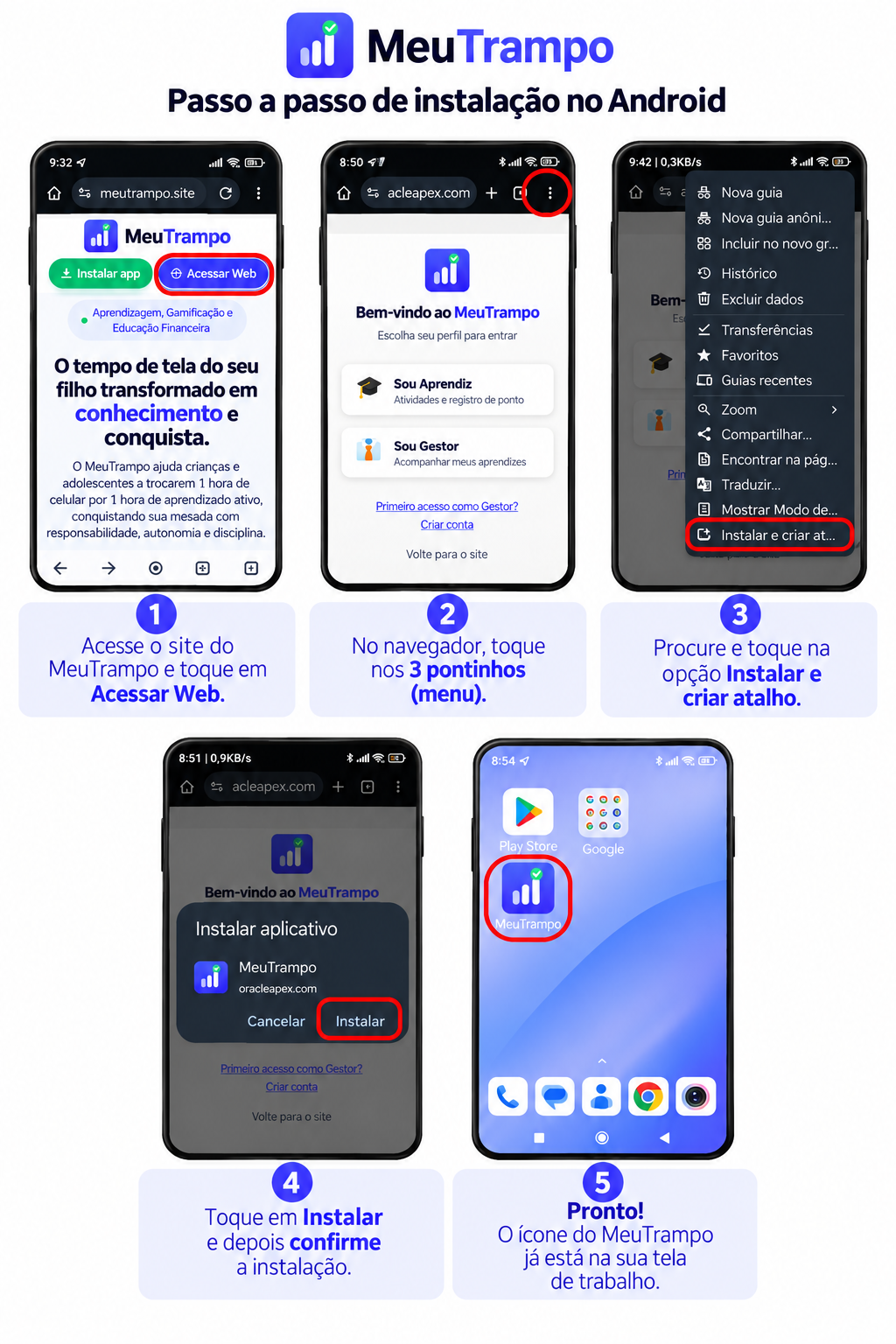 Passo a passo de instalação do MeuTrampo no Android